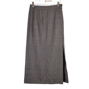 Harvé Benard Skirt Modest 100% Wool Gray Micro Plaid Long Lined Womens Size 10